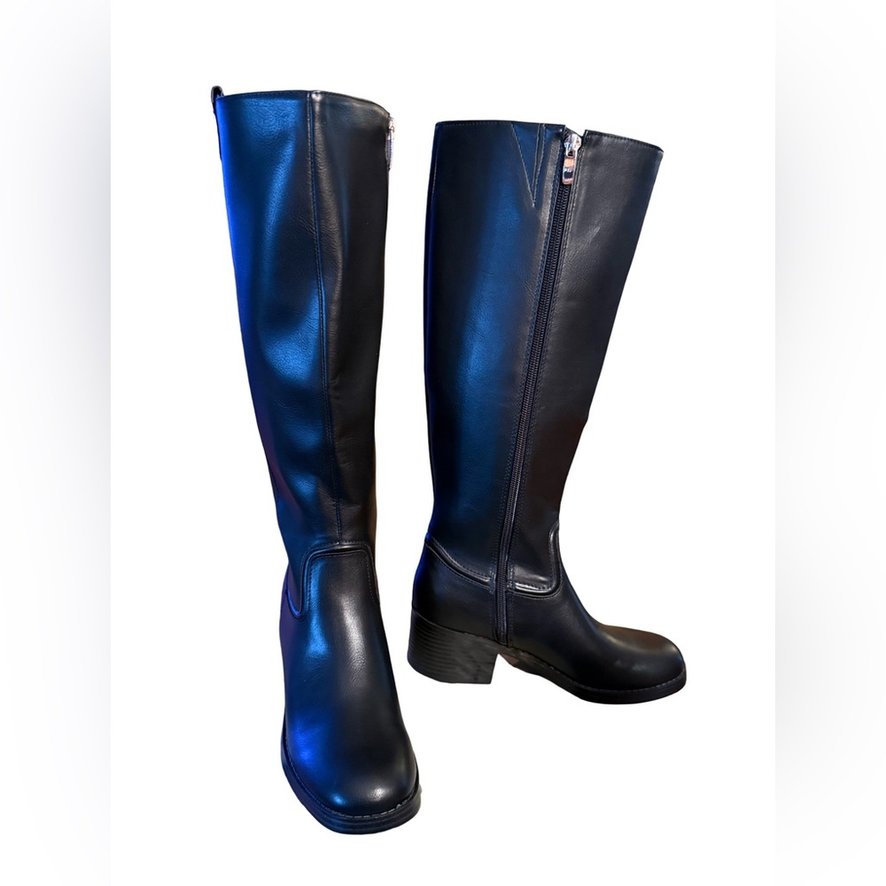 Marc Fisher NWT Sz 6M Classic Black Knee High Vegan Leather Heel Boots (SH162) - Picture 5 of 9